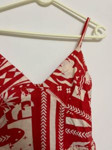 Boho Red &amp; White Print Midi Dress