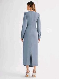 shein  Blue Midi Dress with Balloon Sleeves