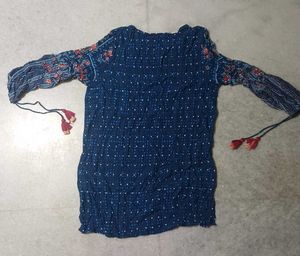 Navy Blue Floral Print Kurta in size M