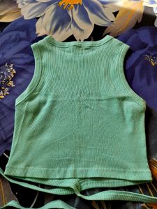 Mint Green Ribbed Tie-Front Crop Top