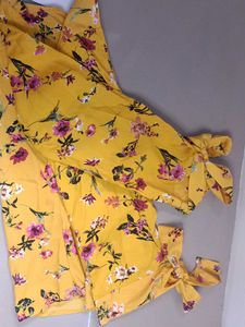 Yellow Floral Tunic Top with long bell sleeves