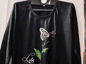 Black Long Sleeve Tunic with Butterfly Print