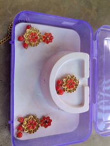 Gold Plated Red Stone Necklace Set