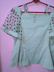 Sweet Off-Shoulder Polka Dot Top