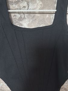 Chic Black Ribbed Corset Top