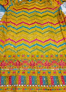 Mustard Embroiderd 3pc set Skirt, Crop top &amp; Shrug