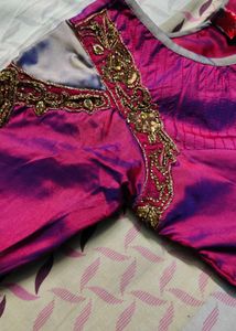 Magenta Silver-Grey Party Wear Gown