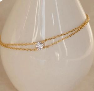 Delicate Gold Chain Bracelet with Crystal set of 3