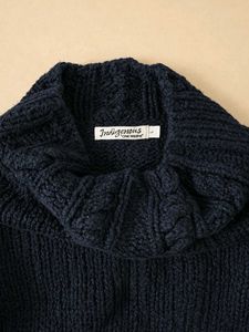 Navy Blue Cable Knit Turtleneck Sweater