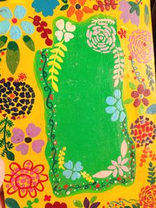 Hand-Painted Floral Artwork on Wooden Slab