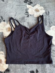 Black Ruched Spaghetti Strap Tank Top