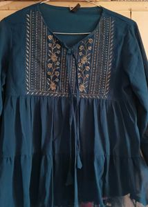 Blue Daily wear Top with lace Border