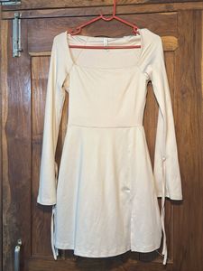 Elegant Cream Square Neck Dress