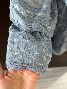 Blue Tiered Lace Mini Skirt