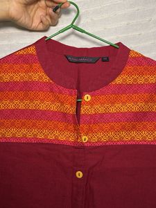 Maroon Kurta with Embroidered Yoke