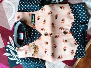 Boys Peach Floral Nehru Jacket Set