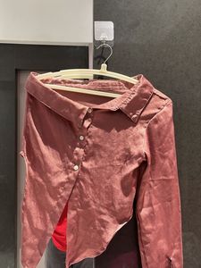 Chic Rose Gold Satin one Collared Shirt