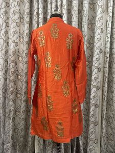 Vibrant Orange Kurta with Gold Print