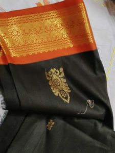 South Indian Black Material with Orange Border