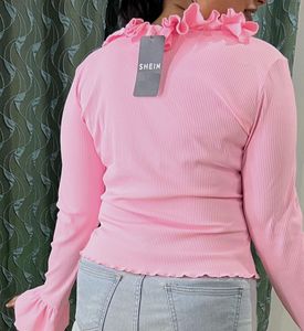 Pink Ruffled Long Sleeve Top