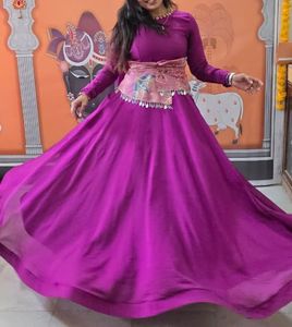 Vibrant Magenta Ethnic Gown with Embellished Belt