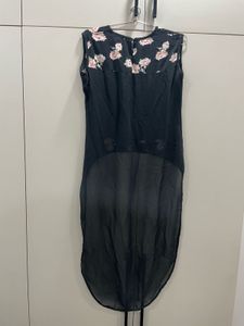 floral high-low crop top with a sheer overlay
