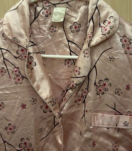 Satin Pajama Top with Cherry Blossom Print