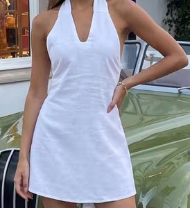 Elegant White Halter Neck Mini Dress