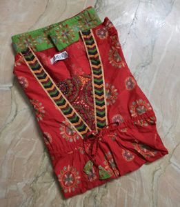 Red Ethnic Printed Fit-n-Flair Midi Dress