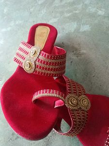 Red Embellished Ethnic sandal