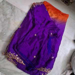 Vibrant Purple & Orange Saree with Embellishments