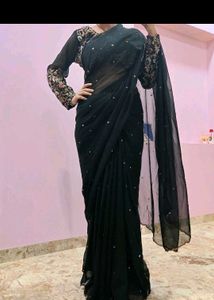 Elegant Black Embroidered Saree