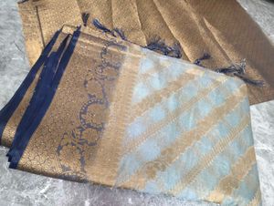 Elegant Grey &amp; Gold Banarasi Saree