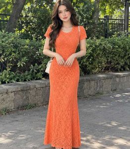 Orange Lace Maxi Dress