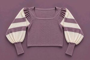 MAUVE &amp; CREAM STRIPED PUFF SLEEVE KNIT TOP