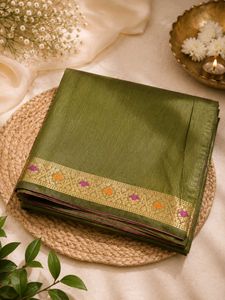 Elegant Olive Green Silk Saree