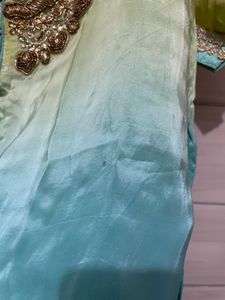Zari work Elegant Teal &amp; Lime Kurta Set with banar