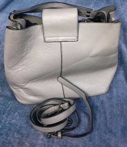 Grey Leather Bucket Bag