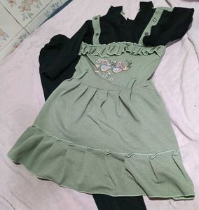 Cute Green Dress with Black Pant