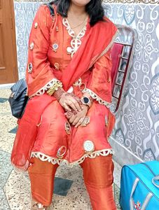 Designer Orange Farshi salwar with Mirror Work