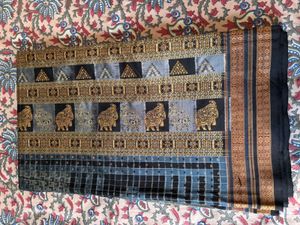 pure silk bomkai saree with intricate work palla