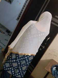 White Dupatta with Gold Border