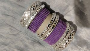 Velvet Purple & Mirror Work Bangles Set