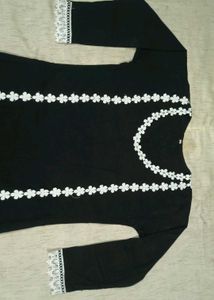 Elegant Black Kurta Set with White Lace