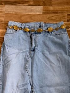 Light Wash Denim Maxi Skirt with Slit