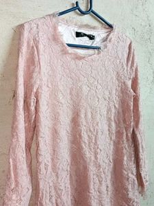 Stylish Lace Mini Dress Layered Pink