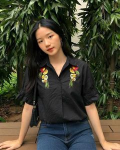 New with tag Embroidered Black Button-Up Top