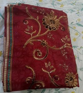 Elegant Maroon Embroidered Saree