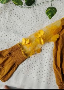 Mustard Top with Floral Sleeve Detail