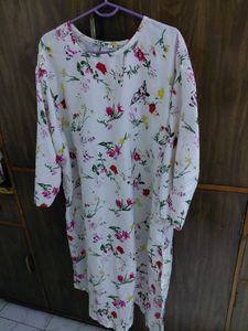 White Floral Print Kurta